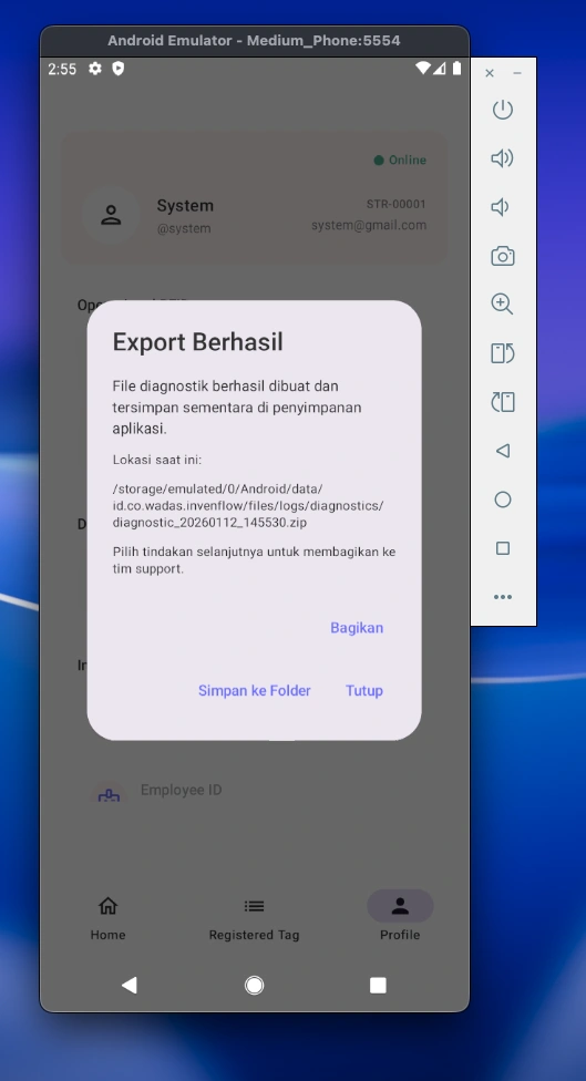 Profile & Settings - Diagnostic Export